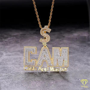 Pendentif de luxe en forme de lettre « CAM » avec diamant Moissanite, chaîne Hip Hop personnalisée style « Cash », bijoux Bling pour hommes - Product Image 4
