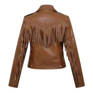 OEM Custom Service <b>Long</b> Length Women's <b>Leather</b> Fringe <b>Jacket</b> With Western Style Wholesale Fashionable Design Fringe <b>Jackets</b> - Product Image 5