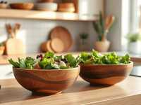 Ensemble de bols en bois artisanal de qualité supérieure, bols à salade et de service en bois massif naturel pour la cuisine, vaisselle durable et écologique en promotion
