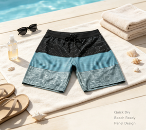 Shorts de Baño para Hombre con Bloques de Color, Paneles a Rayas, Secado Rápido, Cintura con Cordón Ajustable, Estilo Casual - Product Image 4