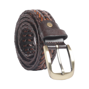 Cinturón Casual Marrón con Logotipo Personalizado 2025 para Hombre, Cuero Genuino de Alta Calidad con Patrón de Tejido Trenzado, Hebilla de Aleación, Venta al Por Mayor OEM - Product Image 1