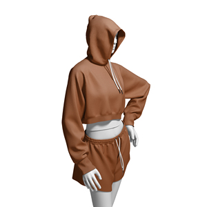Breathable Solid <b>Matching</b> Womens 2 Piece Hoodie and Shorts Set Casual Loungewear Activewear 100% Cotton Custom OEM/ODM - Product Image 2