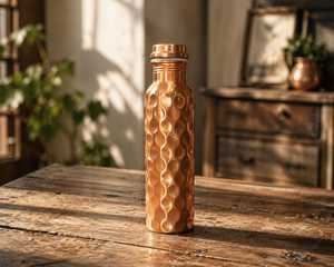 Pure Copper 1 Litre Diamond Hammered Handmade Ayurvedic Portable Water Bottle Lid Gift Box Packaging Luxury Copper <b>Drinkware</b> - Product Image 6