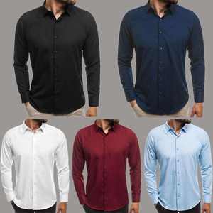 เสื้อเชิ้ตผู้ชายสั่งตัดแบบคลาสสิก ผ้าฝ้ายทวิล 100% ทอลายเรียบ สวมใส่สบาย ทรงเข้ารูป ติดกระดุม  เสื้อเชิ้ตทางการ ขายส่ง - Product Image 5