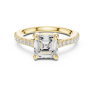 Yellow Gold <b>Emerald</b> Cut Lab Grown Diamond Engagement <b>Ring</b> Pave <b>Band</b> Wedding <b>Ring</b> for Women - Product Image 1