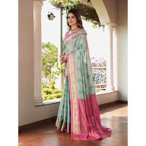 Sari Patola en organza bleu ciel tissé Zari, robes de soirée élégantes, Elite Weaves 600g - Product Image 3