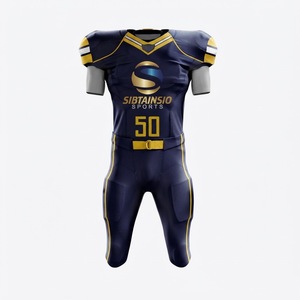 Ensemble Maillot et Pantalon de Football Américain Professionnel en Twill Numéroté, Uniforme Athlétique Sublimé Bleu Marine et Or - Product Image 5