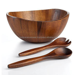 Cuenco de madera de acacia natural para servir, cuenco de fruta y aperitivos para ensaladas hecho a mano para cocina y comedor, duradero y duradero - Product Image 6