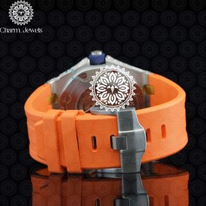 Charm_Jewels Luxury Tonneau Stainless Steel <b>Watch</b> 42mm Analog Quartz Sapphire Crystal <b>Diamond</b> Bezel Orange Silicone Band Unisex - Product Image 3