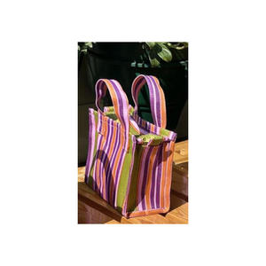 Mini sac à main fourre-tout en nylon recyclé à rayures écologiques pour femmes à la mode avec logo personnalisable à fermeture à glissière - Product Image 1