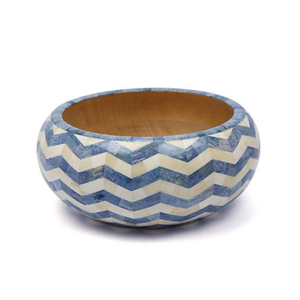 Eco-Friendly Handcrafted Bone Inlay <b>Bowl</b> Blue And White Geometric Pattern <b>Mango</b> <b>Wood</b> Pedestal Serving <b>Bowl</b> for Fruit Salad Home - Product Image 3