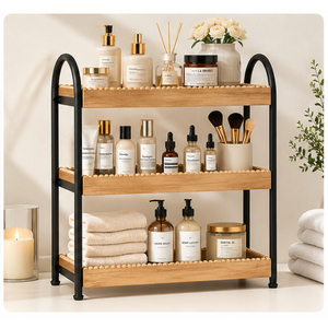 3-Tier Rustic Wooden Spice <b>Rack</b> Organizer for <b>Kitchen</b> Countertop Iron Frame Multipurpose <b>Storage</b> Shelf for Jars Bottles - Product Image 3