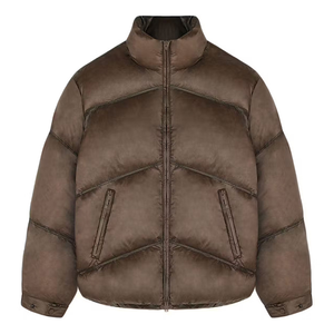 Veste matelassée marron pour homme, col montant, fermeture éclair, coupe-vent, coupe droite décontractée, rembourrage en duvet, vêtement d'hiver - Product Image 3