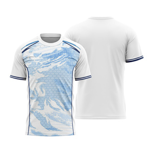 Custom Sublimated Unisex Soccer Jersey Crew Neck Short Sleeve Lightweight White Blue Geometric Print Moisture Wicking <b>Polyester</b> - Product Image 1