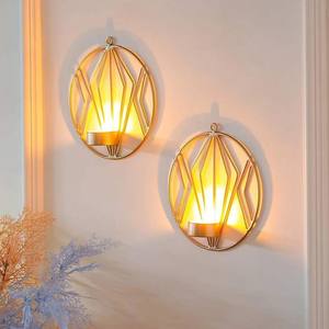 Ensemble de appliques murales classiques en métal or rose, design géométrique circulaire, construction légère, éclat chaleureux, décoration élégante pour la maison - Product Image 2