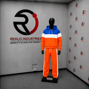 Ensemble de survêtement à capuche pour homme, color block, manches longues, orange, bleu, blanc, décontracté, respirant, en coton mi-lourd, en solde - Product Image 3