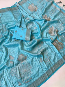 Sari élégant en Georgette avec broderies Jari richement ornées et blouse assortie – Idéal pour mariages et occasions festives - Product Image 2