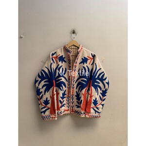 <b>Women</b> Suzani Hand <b>Embroidered</b> Knitted <b>Jacket</b> with Floral Pattern Stand Collar Full Sleeve Autumn Wear Cotton Lining - Product Image 1