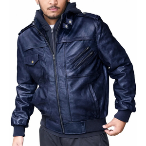 Personalized ODM Custom Made Men's <b>Long</b> Thin Breathable PU <b>Leather</b> Hooded Reflective Winter <b>Jacket</b> - Product Image 6