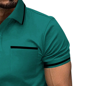 Camisa de Piqué Sólida para Hombre, Manga Corta, Casual, para Golf y Tenis, con Bolsillo en el Pecho, Cuello en Contraste, Transpirable, para Verano - Product Image 3