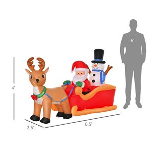 Decorazione Natalizia Gonfiabile da Esterno: Babbo Natale su Slitta con Renne e Pupazzo di Neve, 6,5 Piedi di Lunghezza, con Luci LED - Product Image 3