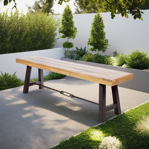 Banco de Comedor Moderno para Exteriores, Ecológico, de Madera de Acacia y Metal, para 4 Personas, sin Respaldo, para Patio y Jardín, Artesanía Pindel PH-GT-2144 - Product Image 4