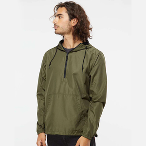 Chaqueta cortavientos con capucha para hombre, color verde oliva, con cremallera corta, informal, transpirable, ligera, de poliéster, para actividades al aire libre. - Product Image 6