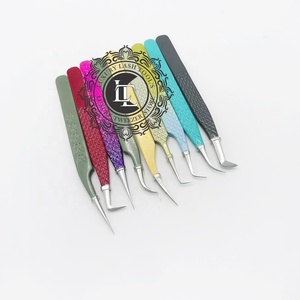 Pince à cils volume professionnelle de haute qualité Logo personnalisé Revêtement en poudre multiple Pointe argentée à pointe différente Couleurs variées - Product Image 4