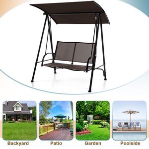 Dondolo da Giardino a 2 Posti con Tettuccio, Seduta in Tessuto Confortevole e Telaio in Metallo Resistente - Product Image 2