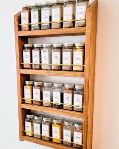 Étagère à épices murale en bois de 14 pouces de large, quatre niveaux, pour pots à épices, assaisonnements et rangement de cuisine - Product Image 1