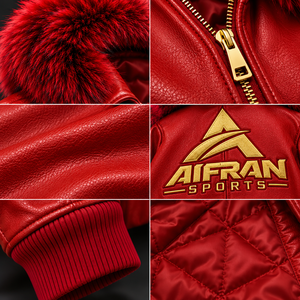 Chaqueta Bomber de Cuero Sintético Roja para Hombre, Gruesa, Cortavientos, con Cierre, Informal, Relleno 100% Fibra de Poliéster, Personalizable en la Parte Delantera - Product Image 4