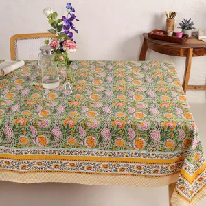 Mantel de Algodón Moderno, Lavable, con Estampado Floral, Hecho a Mano, Verde y Amarillo, Decoración para Bodas - Product Image 3