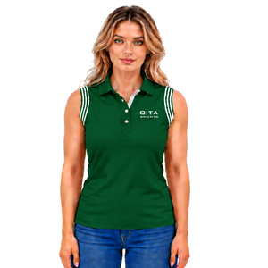 Polo sans manches vert foncé pour femme, coupe ajustée, col patchwork, pour l'équitation et l'entraînement, personnalisable, vente en gros - Product Image 1