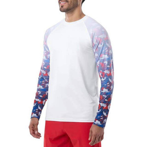 Custom Sublimation Men's White Long Sleeve Fishing Shirt With Blue Red Shark Print UPF 50 Anti-Uv Protection Pullover <b>Top</b> - Product Image 3