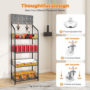 Estante Metálico Multiusos de 4 Niveles con Ruedas y Panel para Colgar, para Tiendas Minoristas y Almacenamiento en el Hogar - Product Image 3