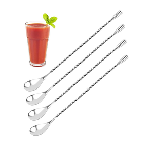Cuillère à cocktail en acier inoxydable, cuillère de bar à long manche en 4 pièces, accessoires de bar, kit de barman - Product Image 1