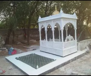 Estructura de Mausoleo Dargah Montada en el Techo, Personalizable, Moderna, Islámica, de Mármol Blanco Makrana Resistente a la Intemperie, Tallada a Mano - Product Image 2