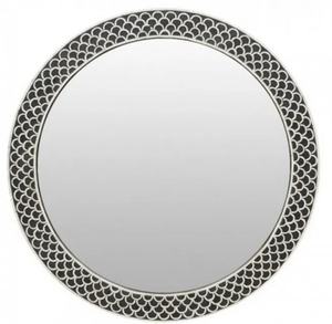 Miroir mural rectangulaire de luxe fait main en bois et os, motif géométrique noir et blanc, style ferme moderne - Product Image 6