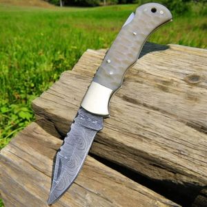 Couteaux pliants de chasse d'extérieur avec manche incurvé bleu, lame pointue et étui de rangement en cuir pour la chasse et le camping - Product Image 1