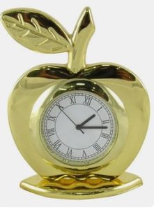 Golden Apple Shaped Table <b>Clock</b> Decorative Desktop <b>Clock</b> Modern Home Office Desk <b>Clock</b> Metal Tabletop <b>Clock</b> Living Room Bedroom - Product Image 4