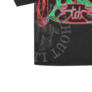 T-shirt blanc pour homme coupe classique avec imprimé lettres rouge et vert, style formel, col roulé, manches courtes, 100% coton, tissu tricoté - Product Image 2