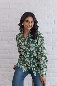 GREEN COTTON SHIRT <b>TOP</b> WOMEN - Product Image 4