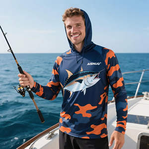 Vente en gros de sweat-shirts de pêche à manches longues avec impression camouflage par sublimation, protection UV, UPF50+, sweat-shirt de pêche à capuche - Product Image 1