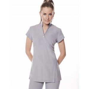 Blouse médicale personnalisée pour femmes, col en V, manches courtes, boutons asymétriques sur le côté, blouse d'infirmière - Product Image 3