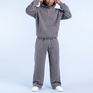 Nouvel Arrivage Survêtement Homme Personnalisé Couleur Fumée : Sweat à Capuche et Pantalon de Jogging Coupe Droite en Coton Épais - Product Image 1
