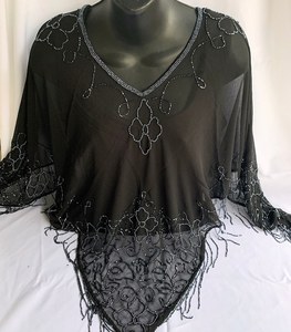 Heavy Handmade Embroidery Beads Sequins Work Scarf Stole <b>Poncho</b> for Outdoor Activities Custom Color & Size Four Seasons - Product Image 5