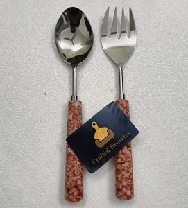 2026 latest Design Salad Server Set spoon & fork Epoxy <b>Resin</b> with embedded <b>stone</b> Home Decor Kitchenware Utensil At best Price - Product Image 4