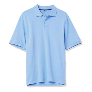 Polo à manches courtes bleu clair pour homme, en coton piqué, décontracté, respirant, coupe classique, couleur unie, design tricoté - Product Image 2