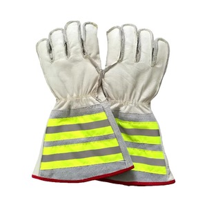 Leather Heat Resistant Gloves 25.5CM Elastic Cuff Anti-Heat Safety Work Wear with Reflective Stripes - Product Image 3