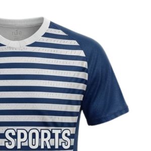 Men <b>Navy</b> White Sublimation Striped Handball Jersey Short Sleeve Polyester Sports Shirt Team Wear Training Match Apparel - Product Image 4